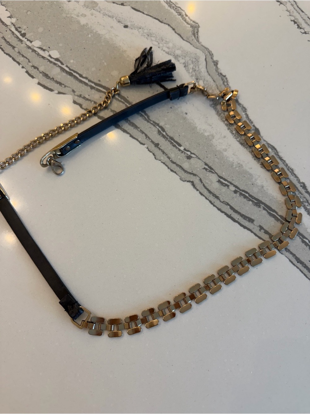 Gold Chain and Navy Leather Women’s Waist Belt